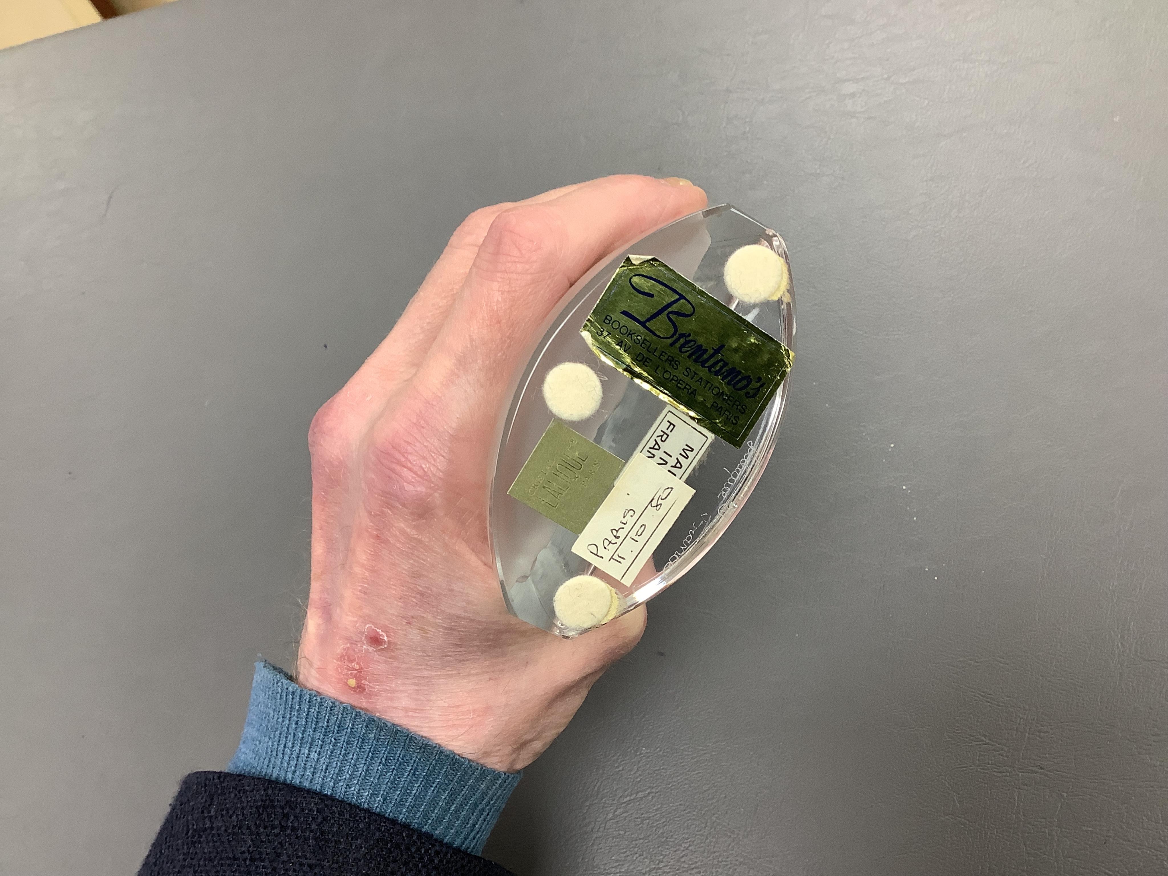 A Lalique ‘Vierge A L’Enfant Agenouille statue’ 20cm high, in box, together with unboxed model of ‘Virgin with hands together’, 25cm high